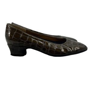 Magdesians California Heels Womens 5.5 Bronze Croc Embossed Closed Toe Career